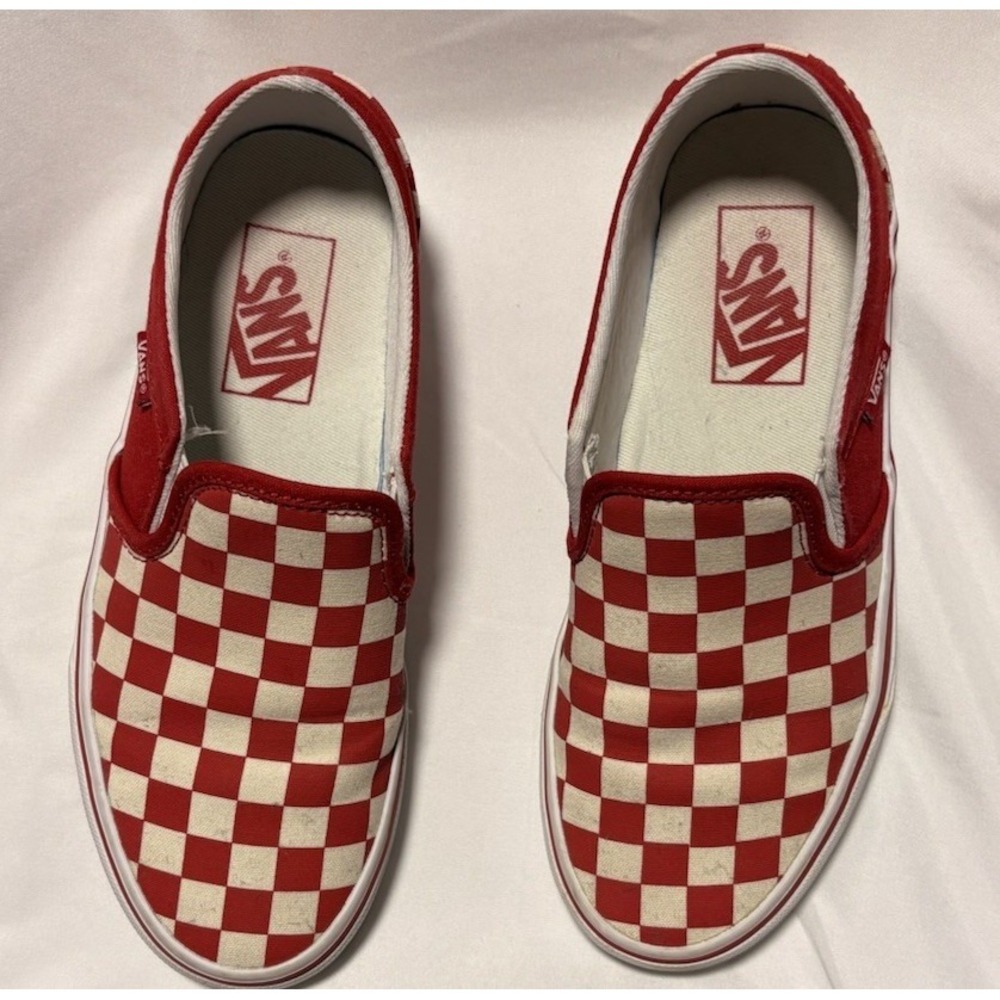 Vans Shoes Womens 6 Classic Slip On Skateboarding Checker Sneakers Red White - Picture 6 of 9
